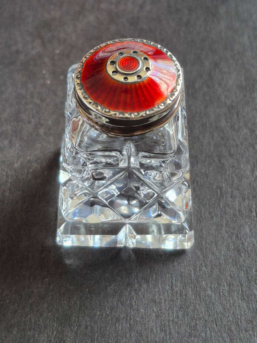 Norway Sterling Silver Guilloche Enamel Crystal Pepper Shaker