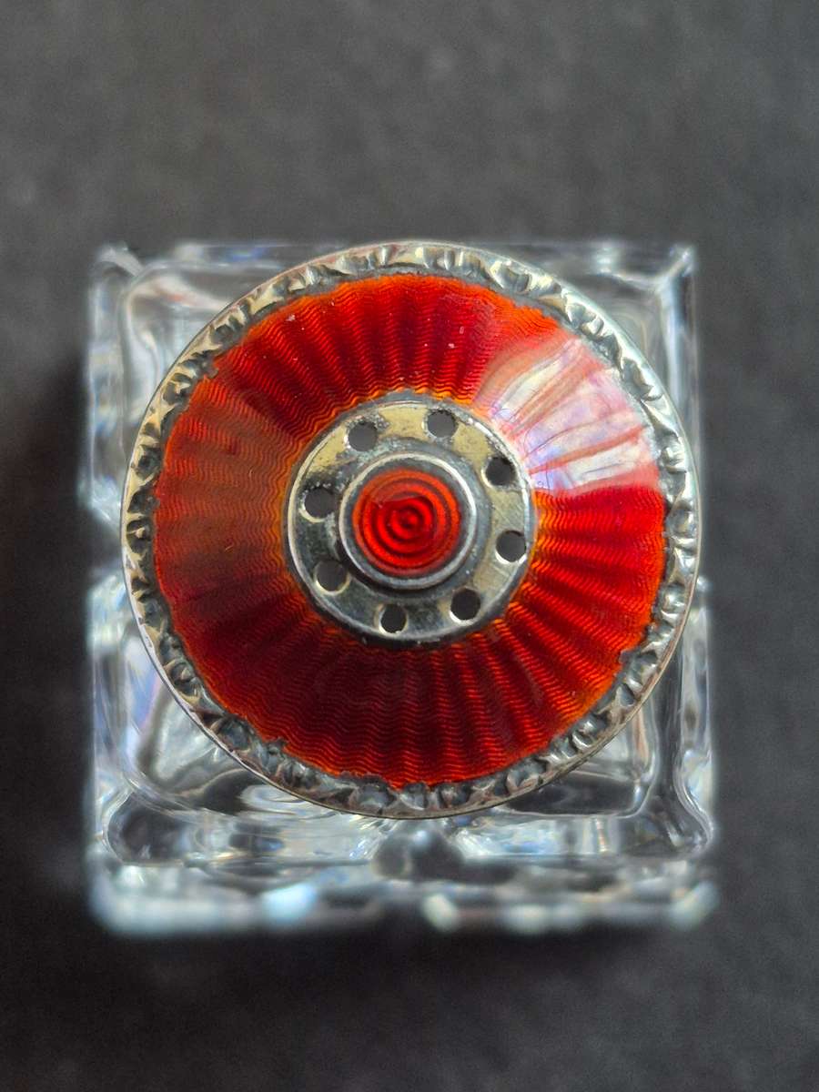 Norway Sterling Silver Guilloche Enamel Crystal Pepper Shaker