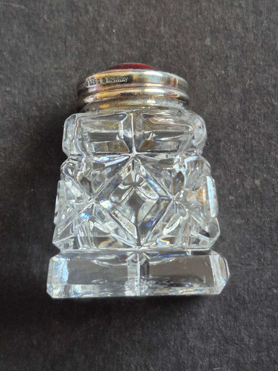 Norway Sterling Silver Guilloche Enamel Crystal Pepper Shaker