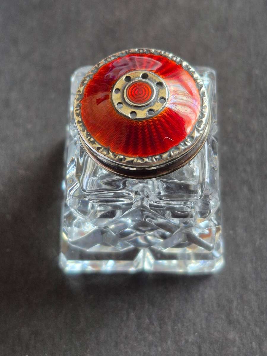 Norway Sterling Silver Guilloche Enamel Crystal Pepper Shaker