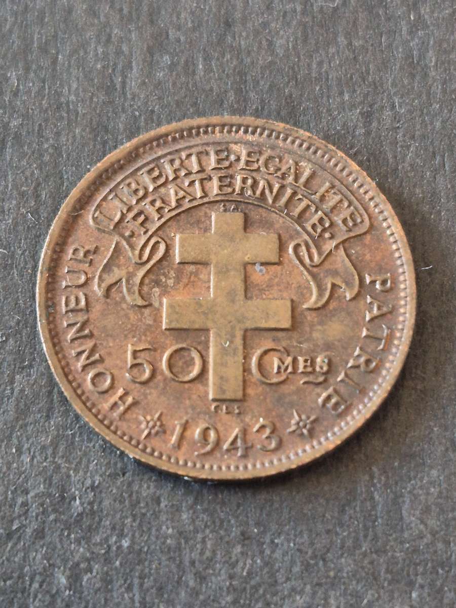 Madagascar (France) 50 Centimes 1943 (excellent condition)