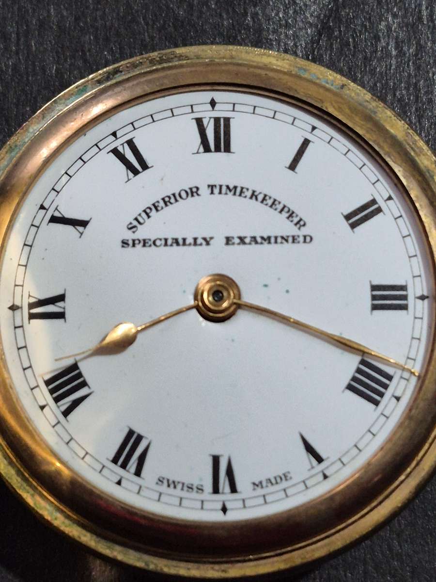 Vintage Gold Plated Superior Time Keeper Swissmade Mechanical Pocket Watch (not working) ideal for s