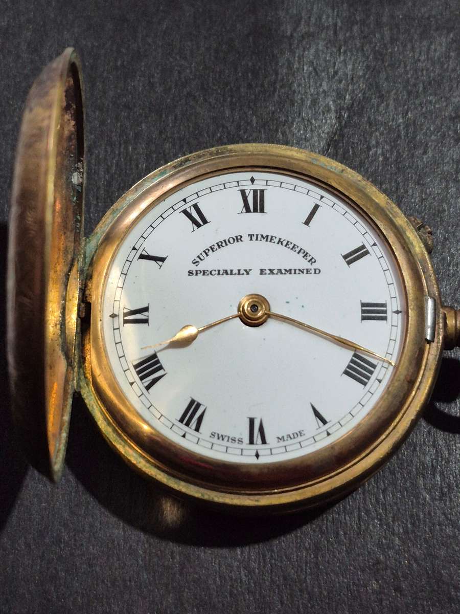 Vintage Gold Plated Superior Time Keeper Swissmade Mechanical Pocket Watch (not working) ideal for s
