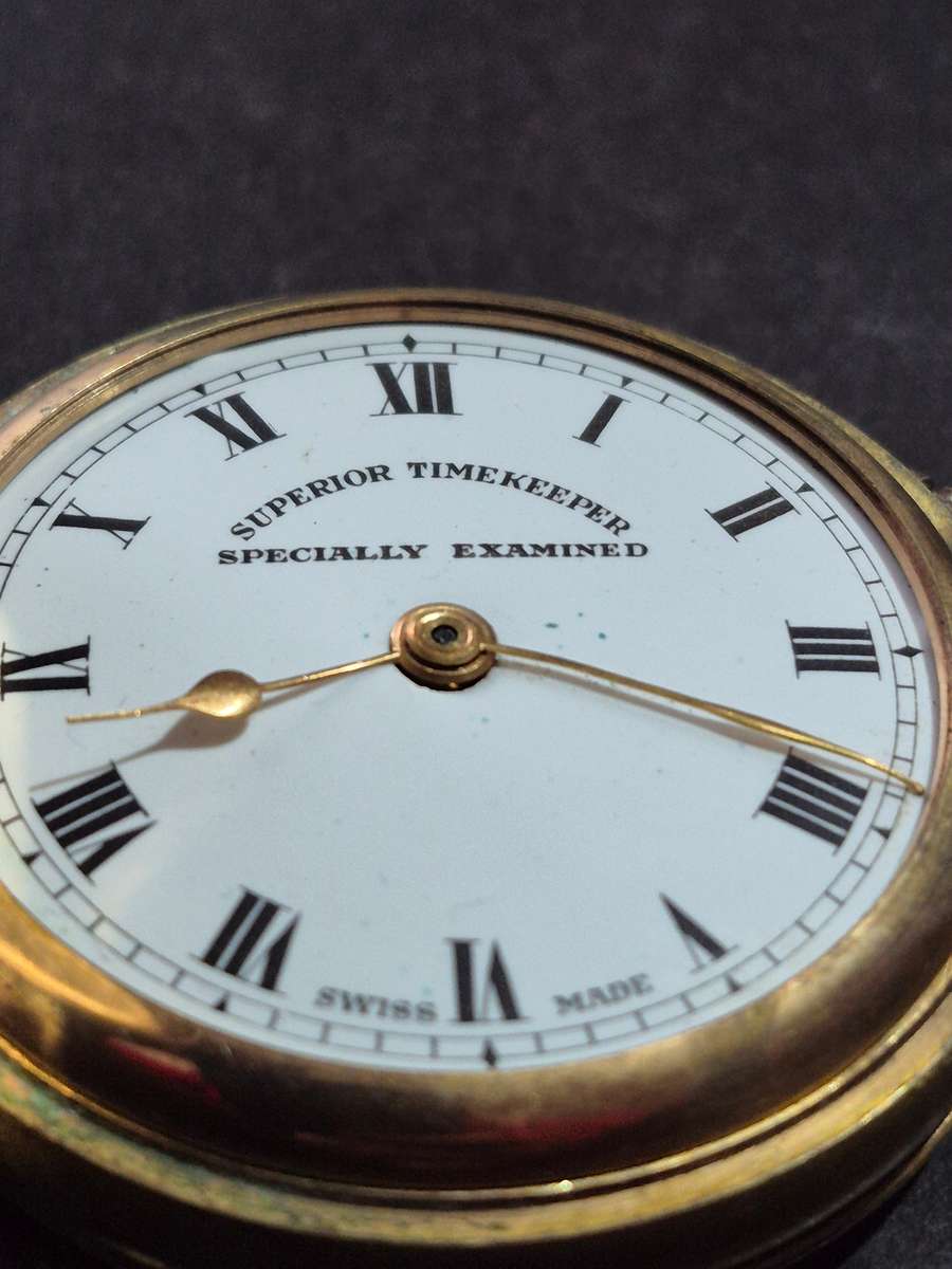 Vintage Gold Plated Superior Time Keeper Swissmade Mechanical Pocket Watch (not working) ideal for s