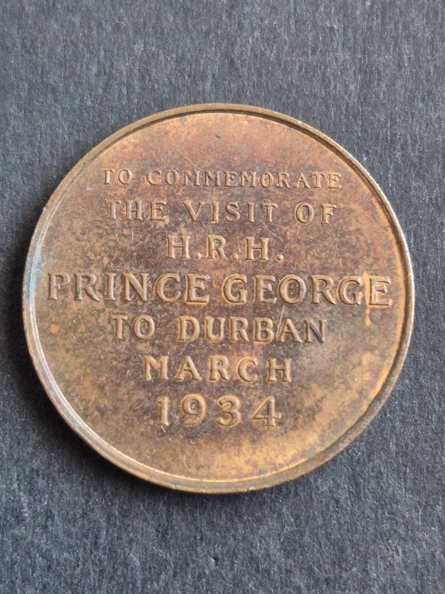 1934 King George Royal Visit to Durban Medallion