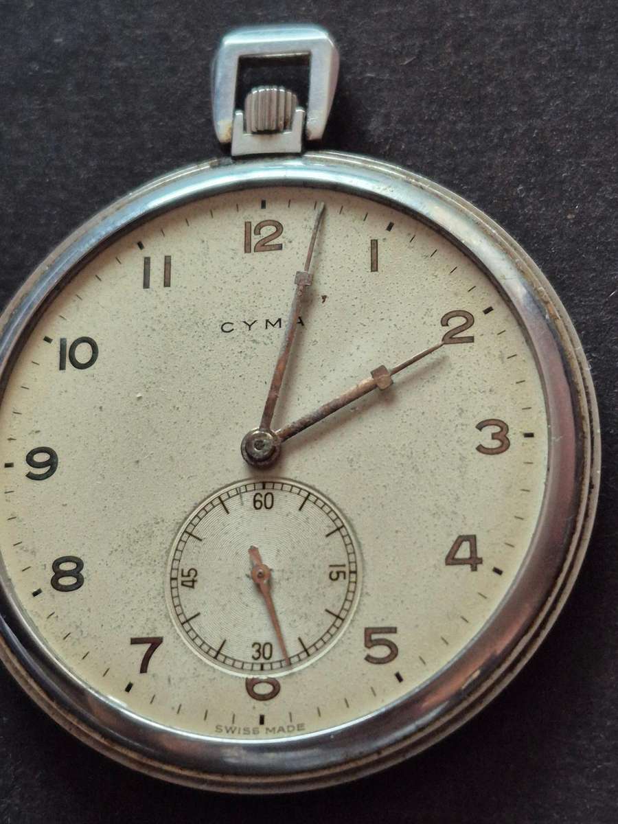 Vintage Cyma Pocket Watch - no glass - cannot open back (not working)