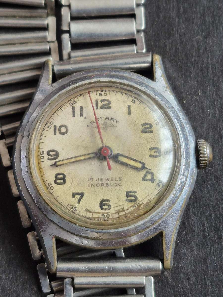 Vintage Rotary 15 Jewels Incablock Mechanical Wrist Watch (untested) balance wheel spins