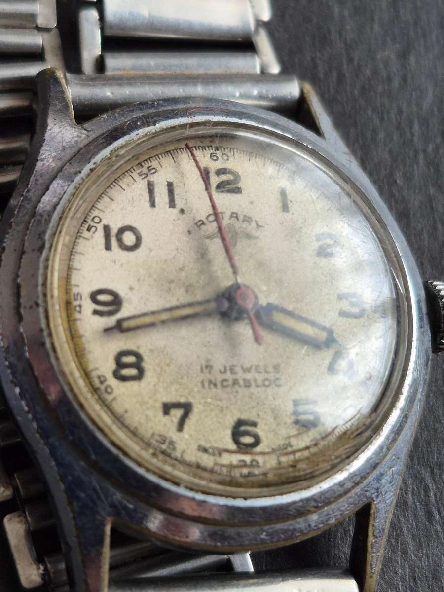 Vintage Rotary 15 Jewels Incablock Mechanical Wrist Watch (untested) balance wheel spins