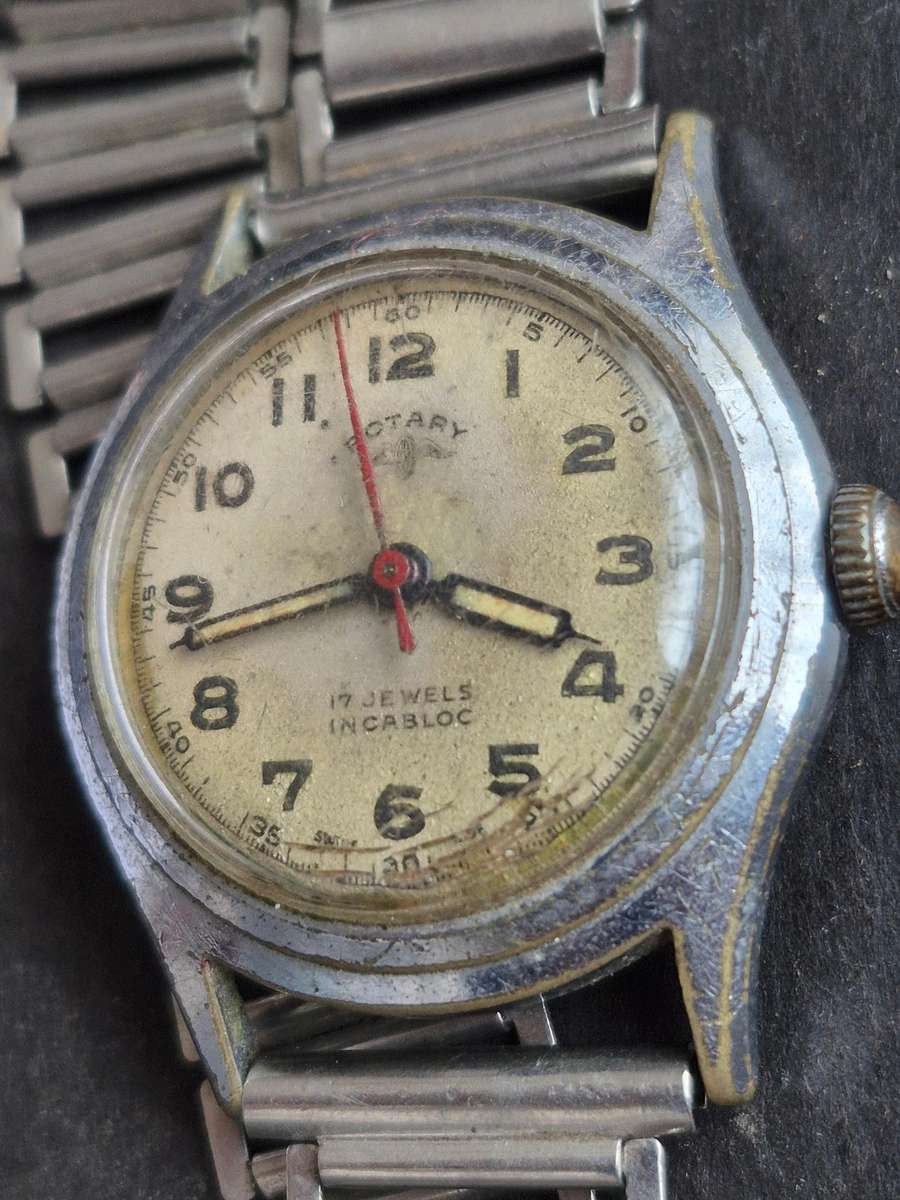 Vintage Rotary 15 Jewels Incablock Mechanical Wrist Watch (untested) balance wheel spins