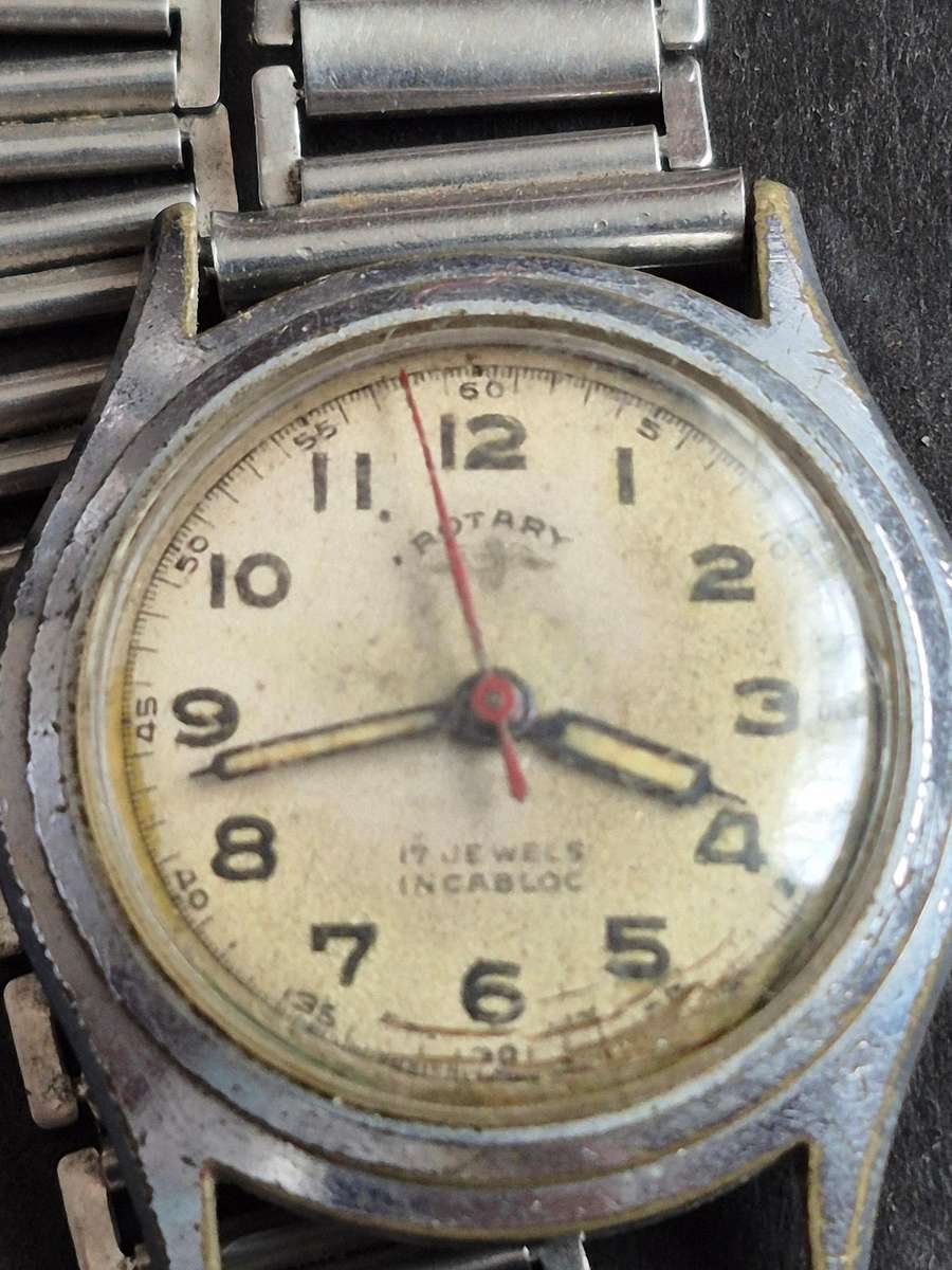 Vintage Rotary 15 Jewels Incablock Mechanical Wrist Watch (untested) balance wheel spins