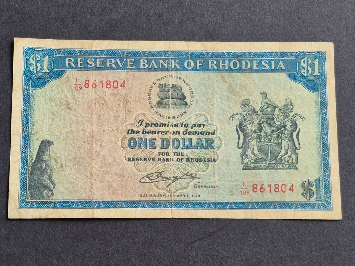 Rhodesia One Dollar Rhodes Watermark 16 April 1978