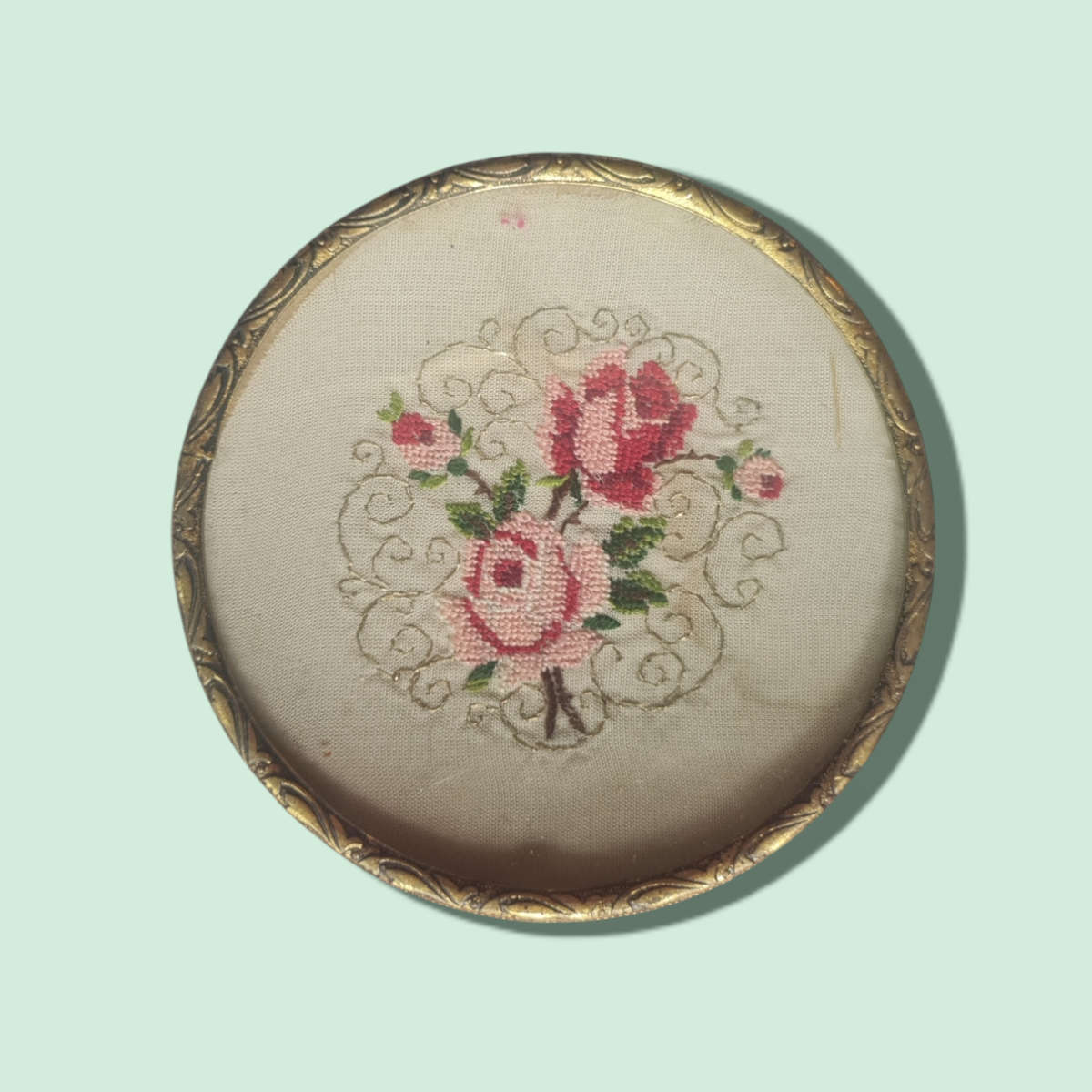 Vintage Petit Point Lace and Ormolu Gold Dressing Table Vanity Dresser Set