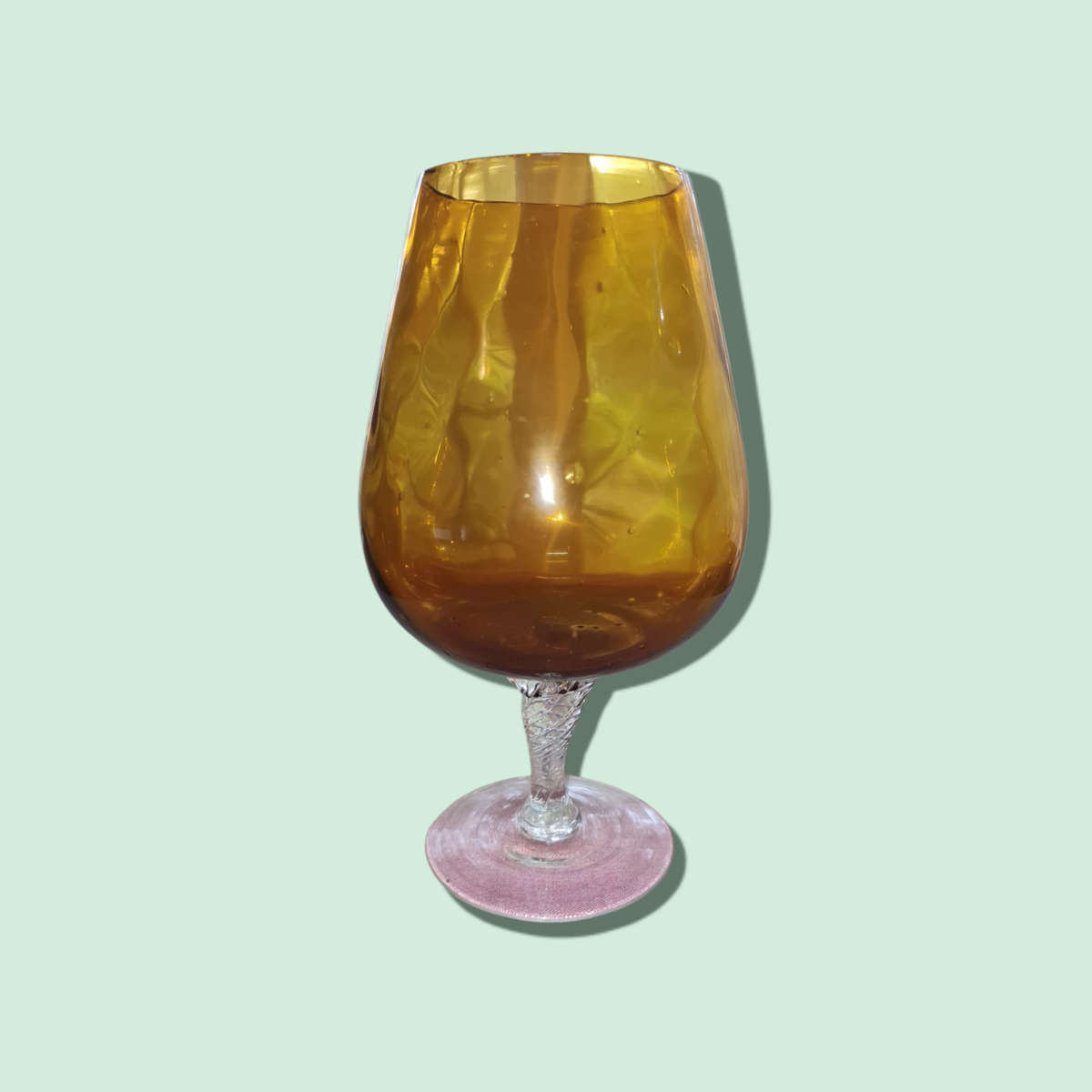 Large Vintage Amber Brandy Balloon Glass  