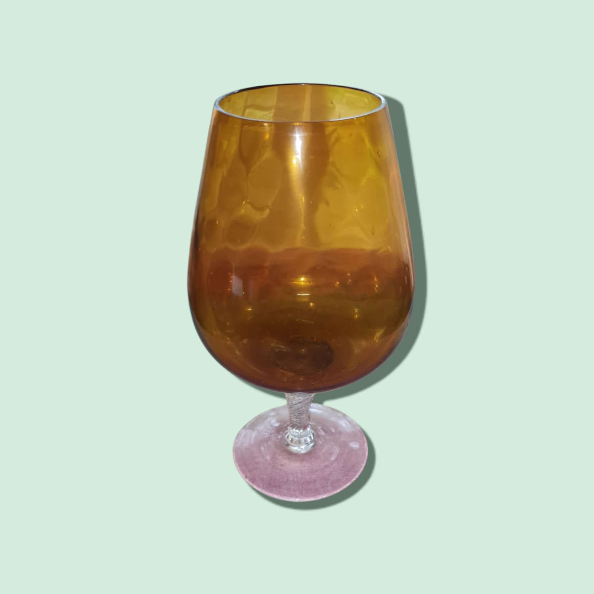 Large Vintage Amber Brandy Balloon Glass  