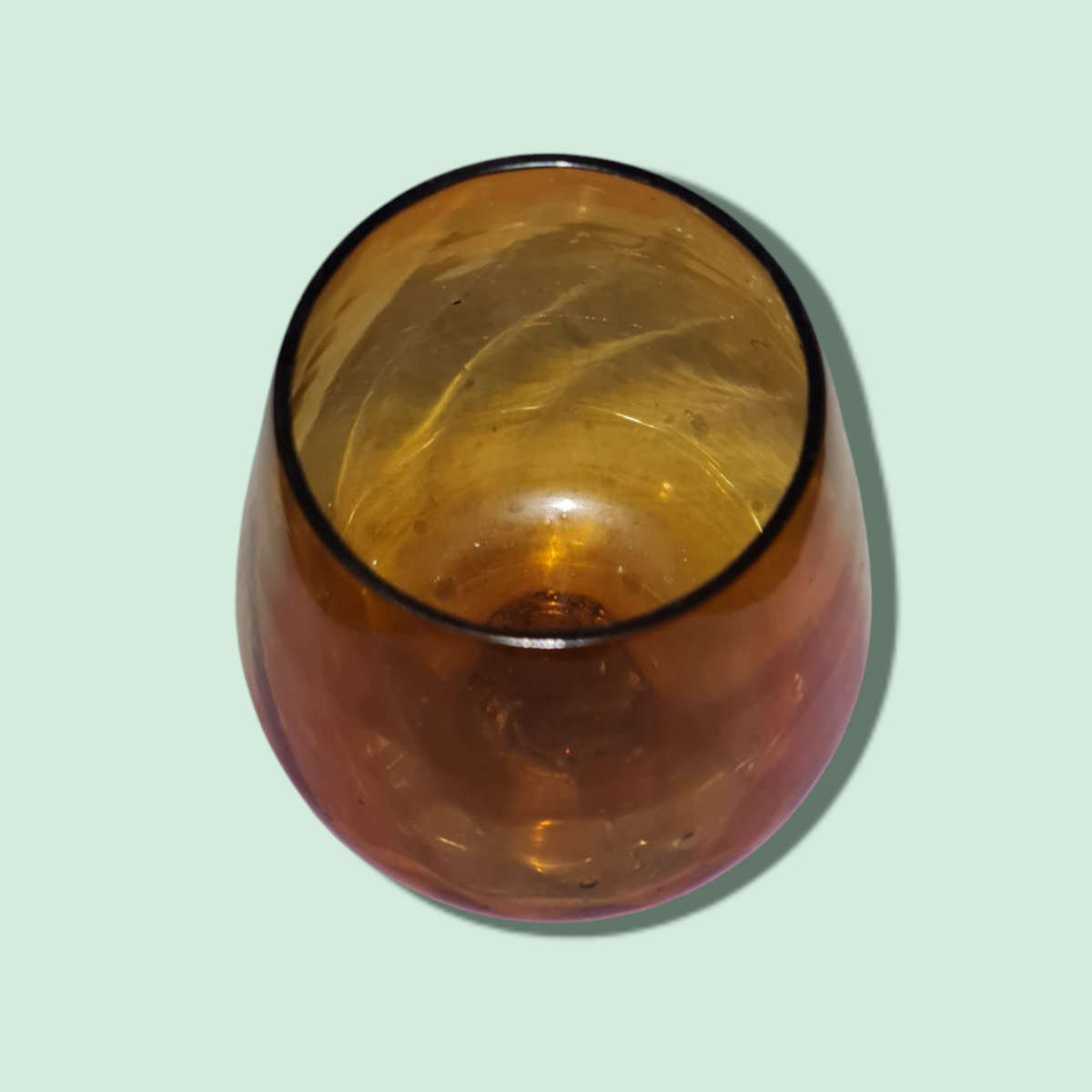 Large Vintage Amber Brandy Balloon Glass  