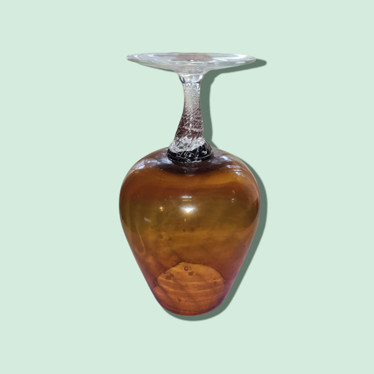 Large Vintage Amber Brandy Balloon Glass  
