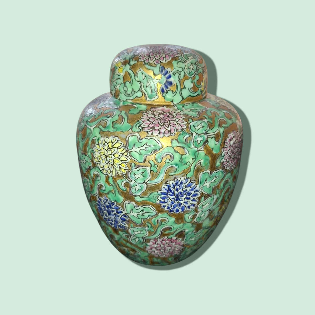 Lidded Chinese Cloisonné Ginger Jar