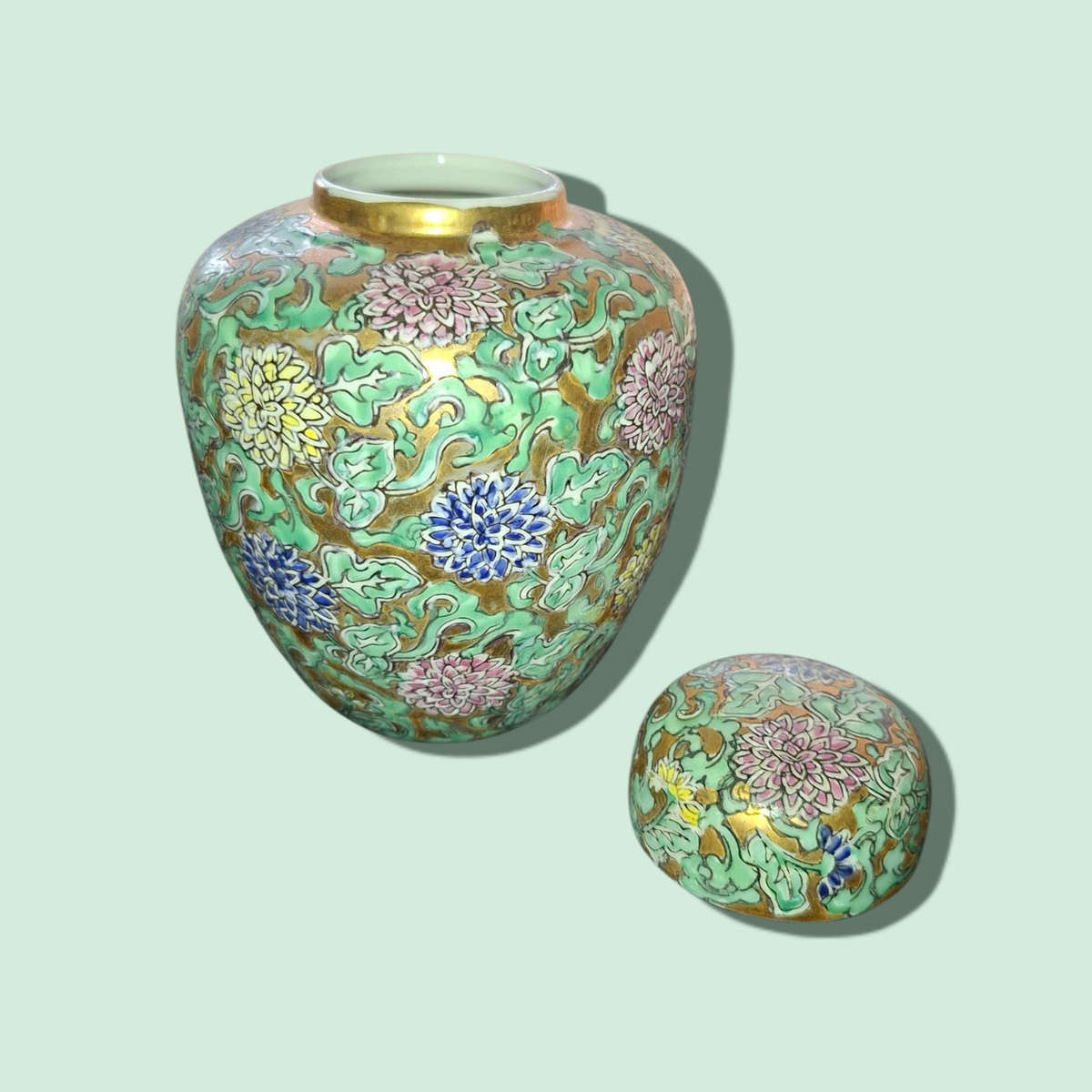 Lidded Chinese Cloisonné Ginger Jar