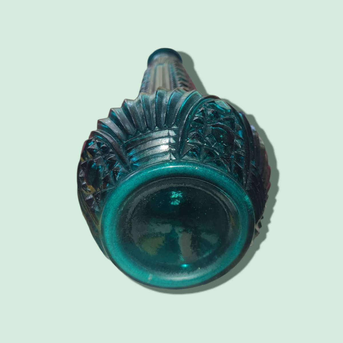 1960s Unique Empoli Art Glass Genie Bottle  Teal