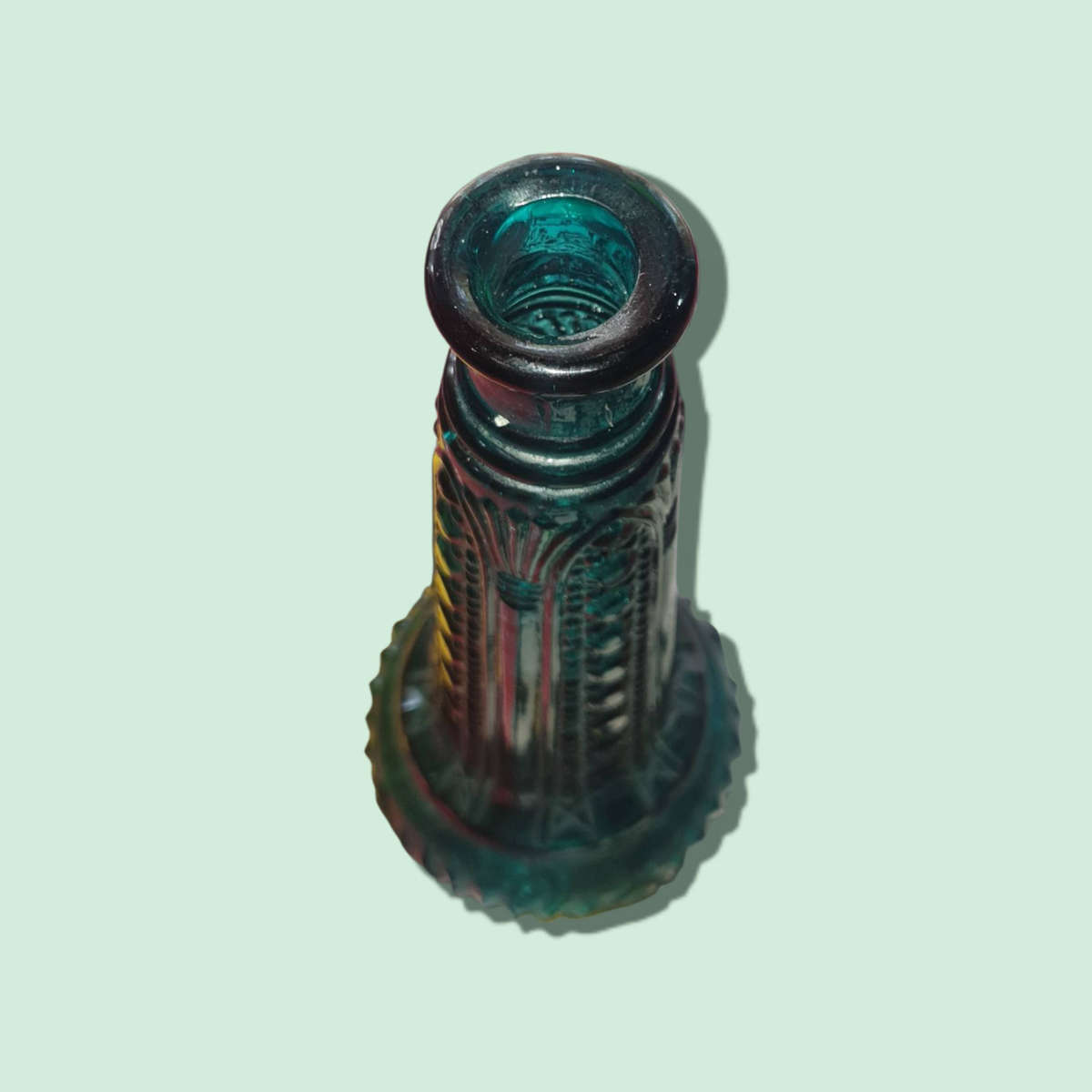 1960s Unique Empoli Art Glass Genie Bottle  Teal