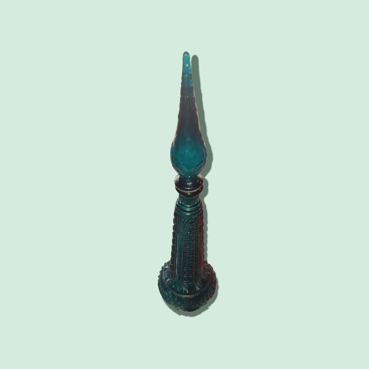 1960s Unique Empoli Art Glass Genie Bottle  Teal