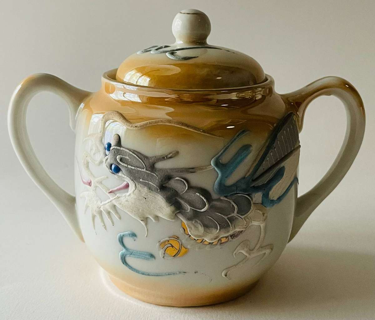 Absolutely stunning Japanese Moriage dragonware tea in a lusterware finish