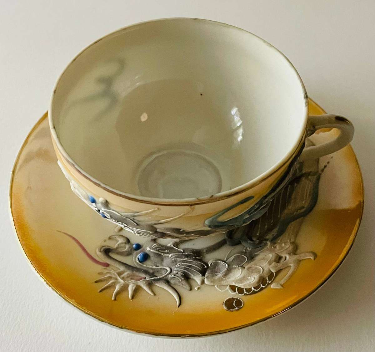 Absolutely stunning Japanese Moriage dragonware tea in a lusterware finish