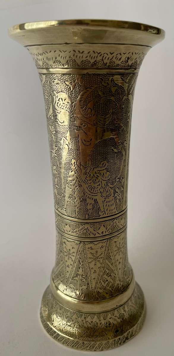 Solid brass intricately etched vase