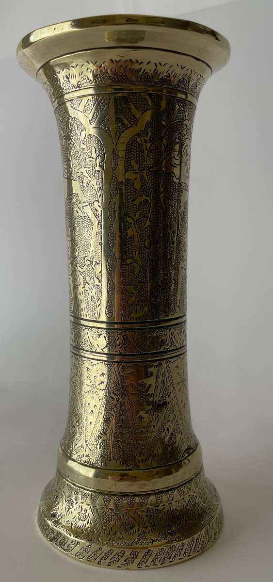 Solid brass intricately etched vase