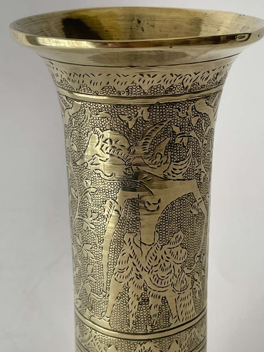 Solid brass intricately etched vase