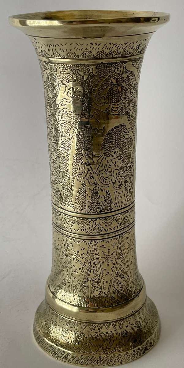 Solid brass intricately etched vase