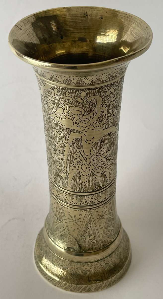 Solid brass intricately etched vase