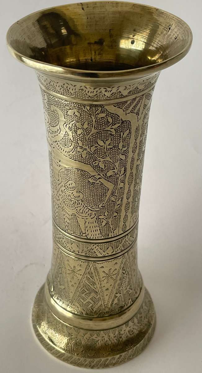 Solid brass intricately etched vase
