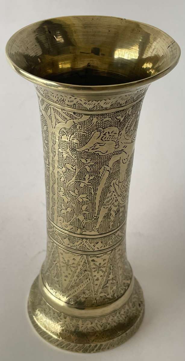 Solid brass intricately etched vase