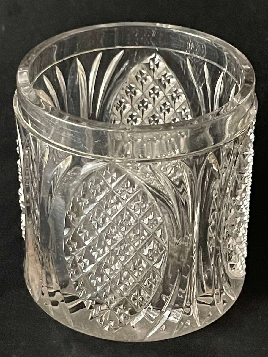 Sterling silver cut glass dressing table jar featuring cherub design