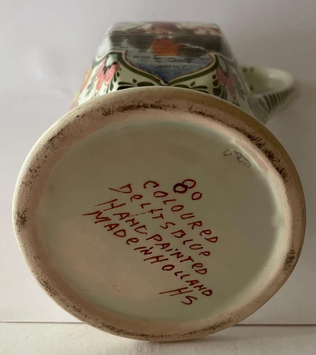 Stunning coloured Delft blue hand painted jug