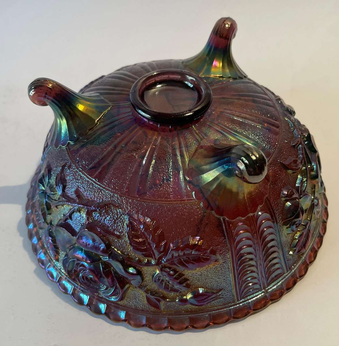 Stunning Imperial luster rose carnival glass 3 footed bowl