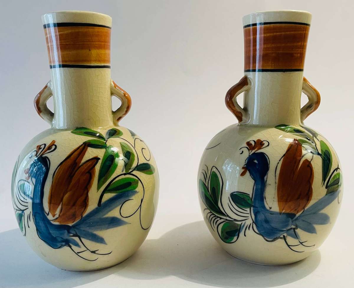 Stunning pair of Japanese bird vases
