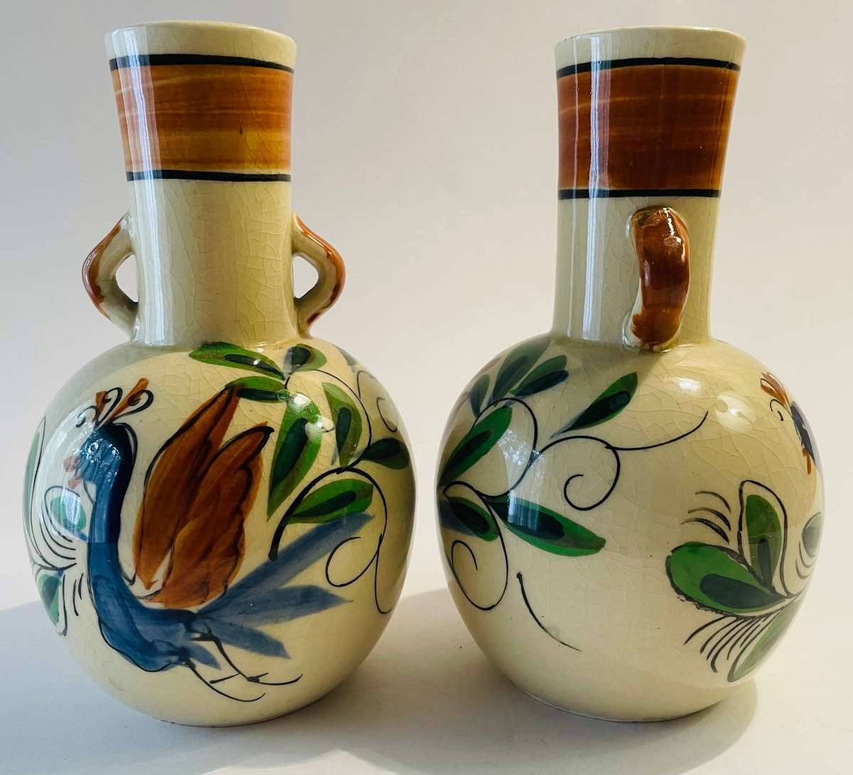 Stunning pair of Japanese bird vases