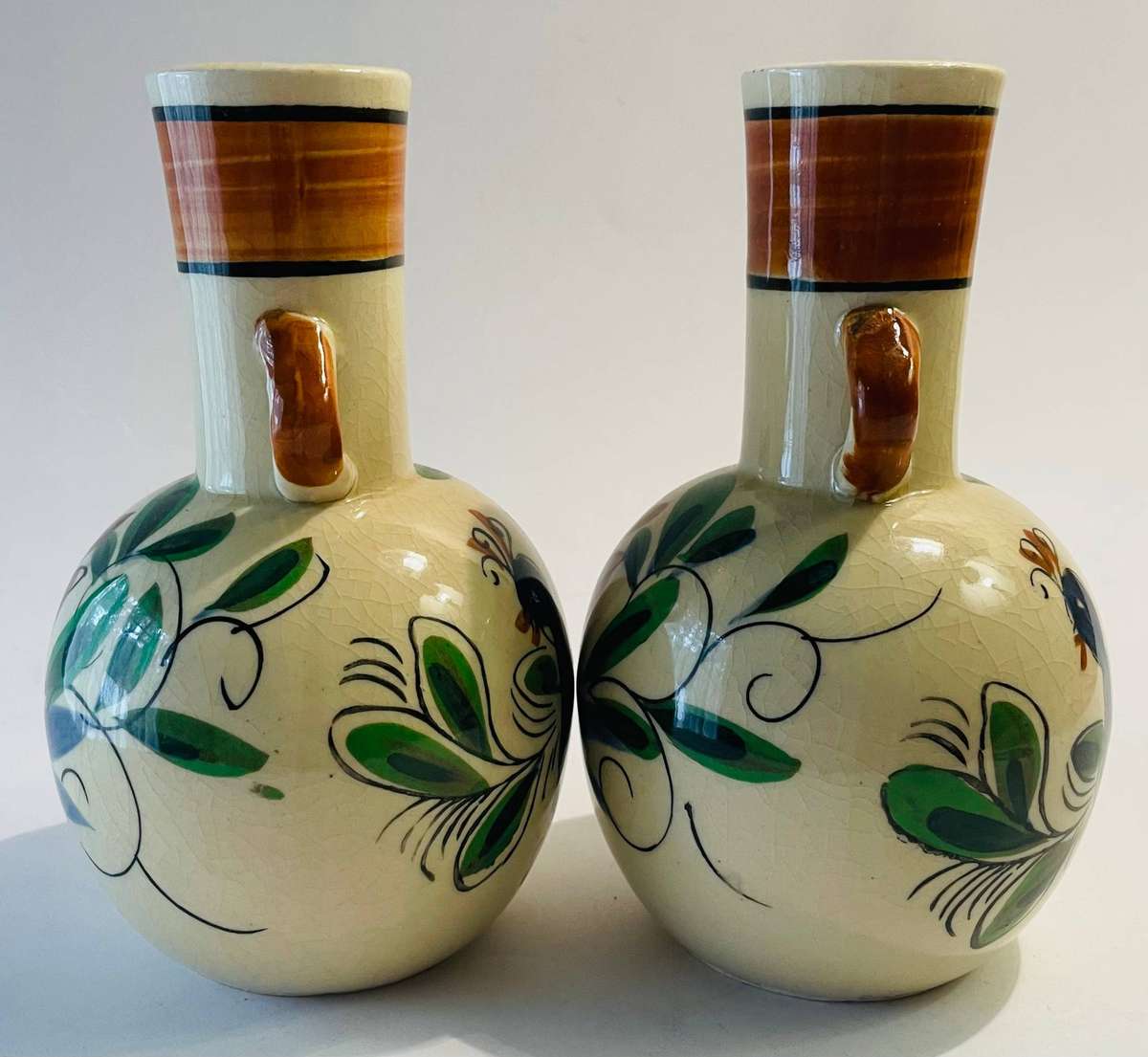 Stunning pair of Japanese bird vases