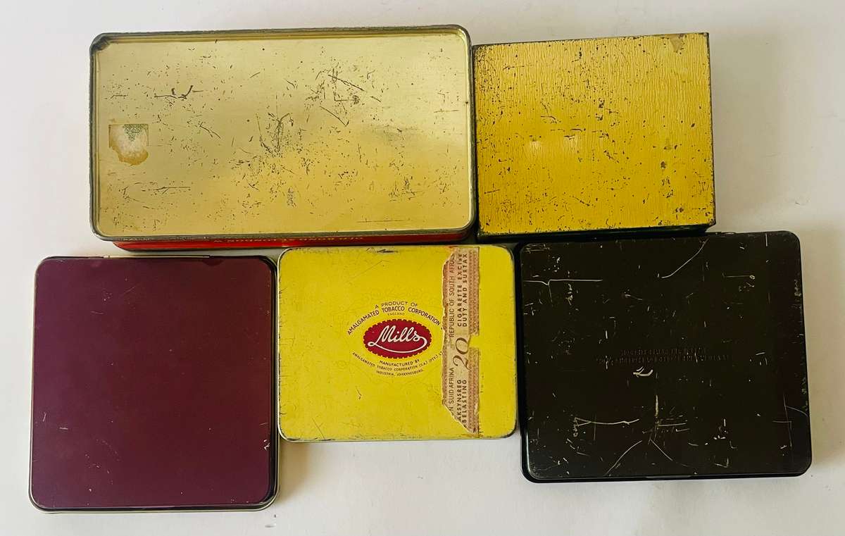 Collection of 5 cigarette and cigar tins