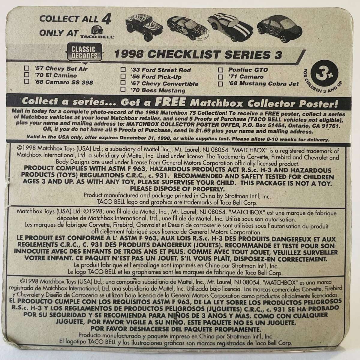 Matchbox 62 Corvette Taco Bell exclusive from 1998