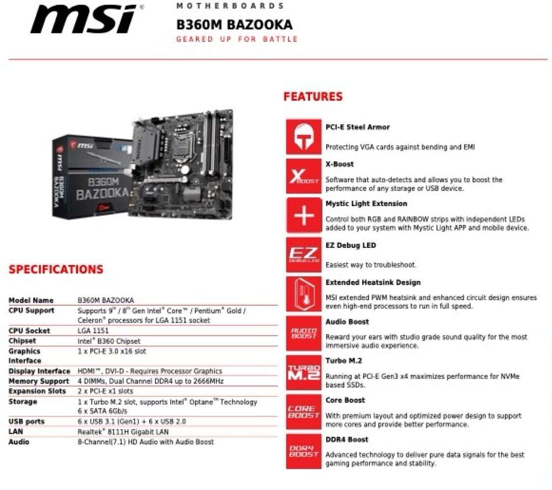 MSI Bazooka B360M Motherboard