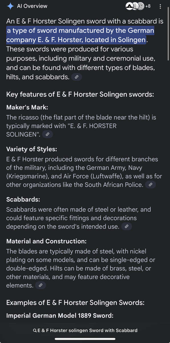 Sword with Scabbard stamped E & F Horster, Solingen.