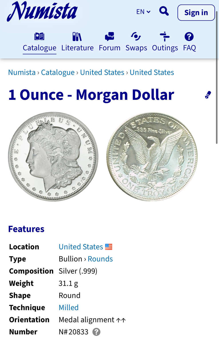 1880 USA Morgan $1 - NGC graded MS63