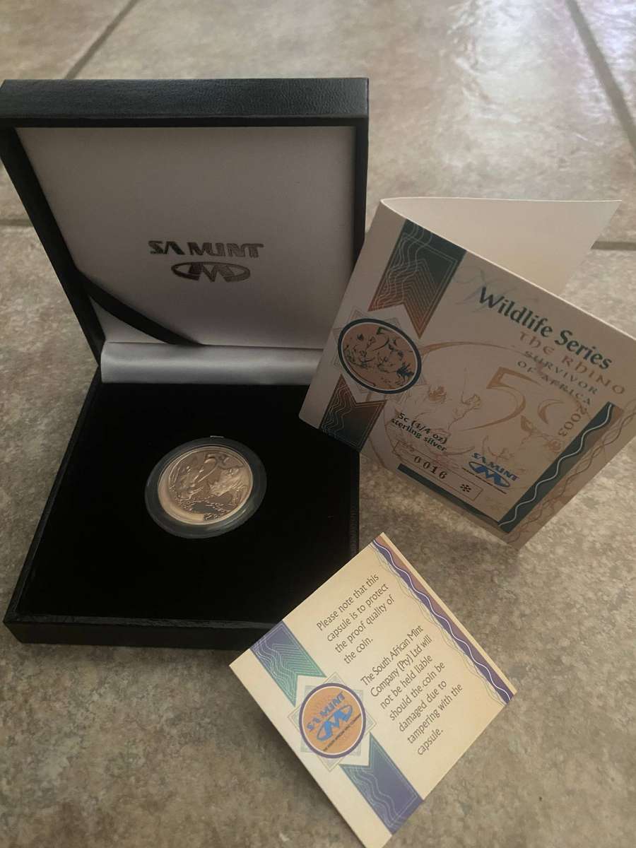 WILDLIFE SERIES 2003 "The Rhino" 5c (1/4 oz) Silver Coin