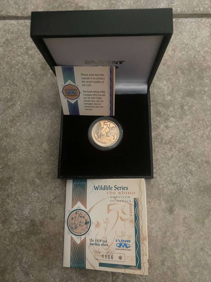 WILDLIFE SERIES 2003 "The Rhino" 5c (1/4 oz) Silver Coin