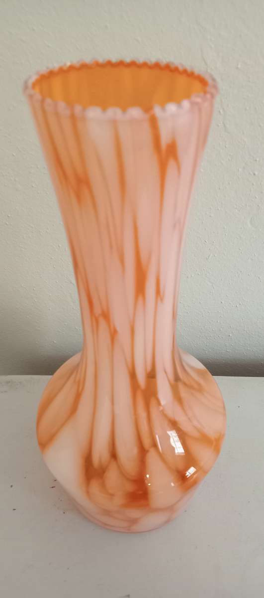 Stunning Murano Orange and White Vase 25cm H