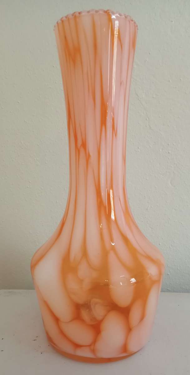 Stunning Murano Orange and White Vase 25cm H