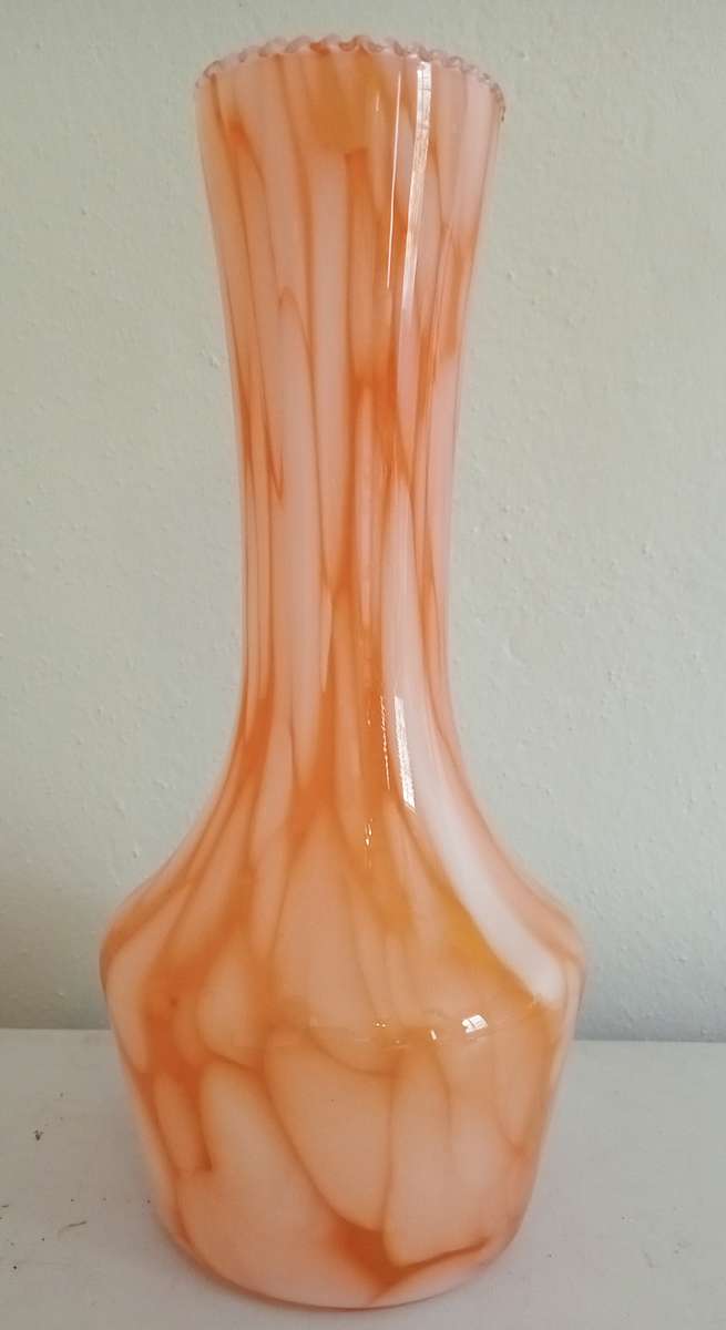 Stunning Murano Orange and White Vase 25cm H